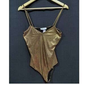 Belita collection SBT 245 Metallic Bodysuit Gold Solid Knit Women Size L